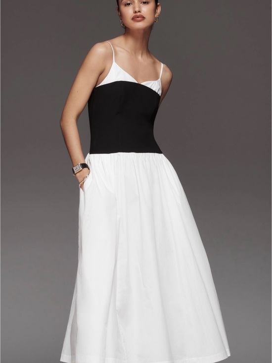 Anthropologie Dresses & Skirts - Anthropologie Classic Black & White Spaghetti-Strap Midi Dress